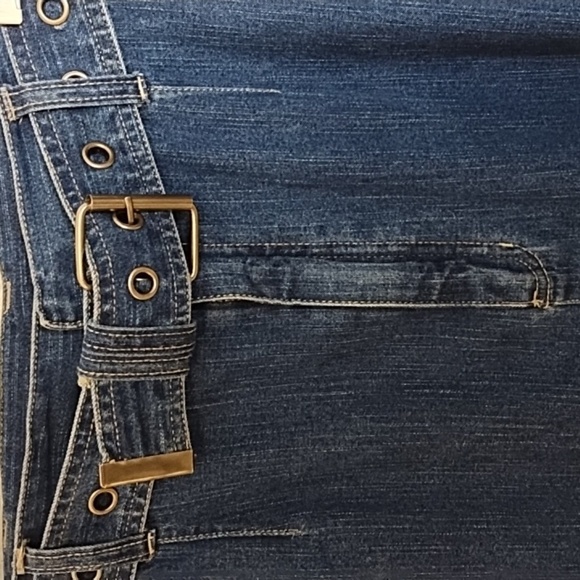 Denim Skirt 12 100% Cottom Raw Fringe Edge Hem Belt Zip Front - Picture 4 of 9